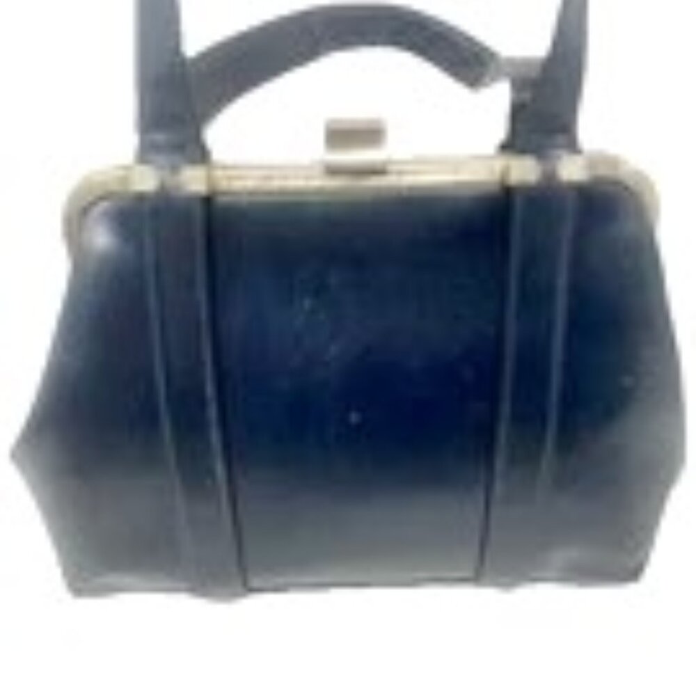 Vintage Navy Blue Frame Bag – Top Handle Gold Clasp‎ - Picture 2 of 7